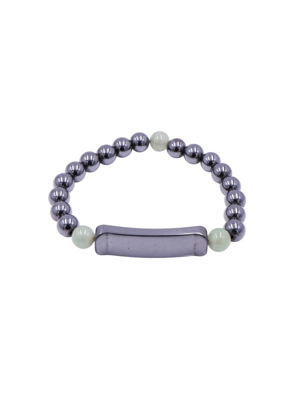 Hematite & Green Aventurine Stretch ID Bracelet Metallic Gray Beads 7 Inches